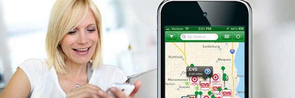 Woman searching for ATM location from mobile device